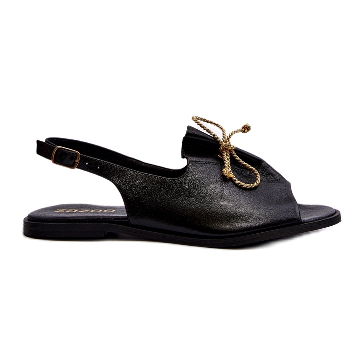 Zazoo 2898 Sandali Bassi In Pelle Neri Con Fiocco nero