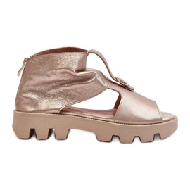 Zazoo 999 Sandali in pelle da donna con cerniera, Oro d'oro