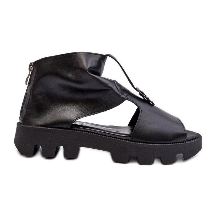 Zazoo 999 Sandali in pelle da donna con cerniera, neri nero
