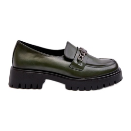 Vinceza Mocassini da donna in pelle con decorazione, verde scuro, Loraleima