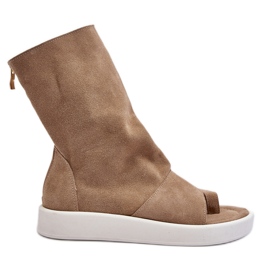 Sandali Zazoo 3441 in pelle scamosciata da donna con tomaia beige scuro