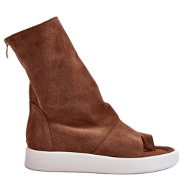 Sandali Zazoo 3441 in pelle scamosciata da donna con tomaia marrone
