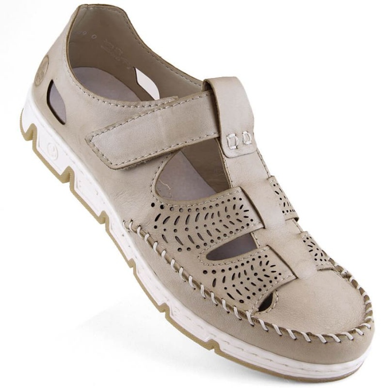 Scarpe Rieker W RKR651 in pelle beige traforata con velcro marrone