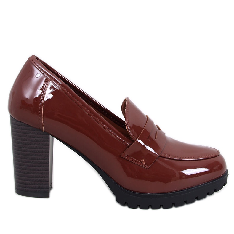 Mocassini con tacco in vernice Jeffis Brown marrone