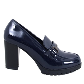 Mocassini con tacco in vernice Hyett Blu Scuro