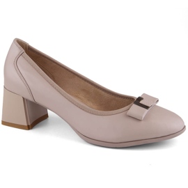 Scarpe da donna in pelle beige con tacco decorativo, Filippo DP6178