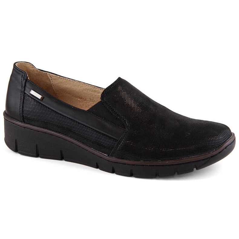 Scarpe slip-on comode da donna in pelle, nere Helios 350.015.011 nero