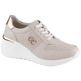 Scarpe sportive con zeppa da donna in pelle, beige S.Barski LR810
