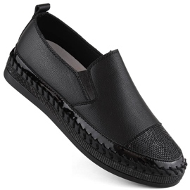 S.Barski Scarpe slip-on da donna in pelle con zirconi, nere D&amp;A LR370 nero
