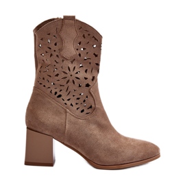 Jezzi Stivaletti In Pelle Scamosciata Con Tomaia Traforata Su Blocco, Irvelame Beige Scuro