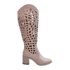 Stivali Tacco Alto Traforati Beige Pinkema