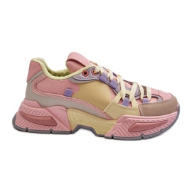 Sneakers Da Donna Con Suola Spessa, Peonema Rosa e Giallo