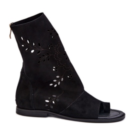 Zazoo 3437 Sandali da donna in pelle scamosciata con tomaia con cerniera, neri nero
