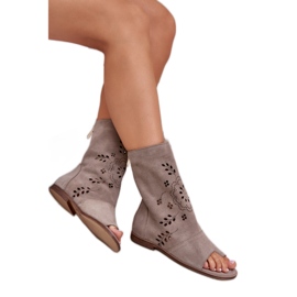 Zazoo 3437 Sandali da donna in pelle scamosciata con tomaia con cerniera, Beige