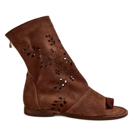 Zazoo 3437 Sandali da donna in pelle scamosciata con tomaia con cerniera, Marrone
