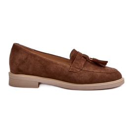 Zazoo 3420 Mocassini da Donna in Pelle Scamosciata con Tacco Piatto, Marrone