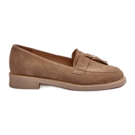 Zazoo 3420 mocassini da donna in pelle scamosciata con tacchi piatti beige
