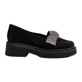 Mocassini da donna in pelle scamosciata Zazoo 3419 con cinturino decorativo, neri nero