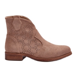 Stivali traforati da donna con tacco piatto Beige S.Barski HY66-151