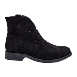 Stivali traforati da donna con tacco piatto neri S.Barski HY66-151 nero