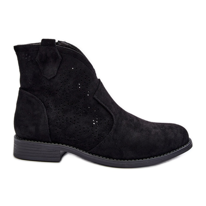 Stivali traforati da donna con tacco piatto neri S.Barski HY66-151 nero