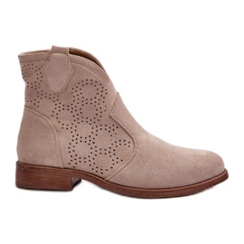 Stivali traforati su tacco piatto da donna, Beige chiaro S.Barski HY66-151