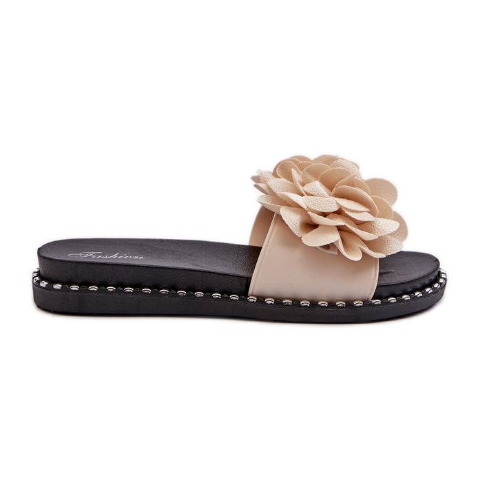 Infradito da donna decorate con fiori, cella beige