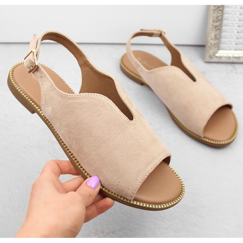 Sandali bassi da donna in pelle scamosciata, Potocki beige BF47305