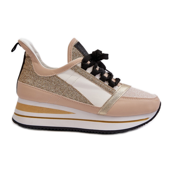 Sneakers da donna con zeppa e plateau con glitter, Oro Rafani d'oro