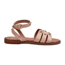 Sandali piatti decorati da donna beige di Ianaera marrone