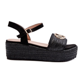 Sandali Con Zeppa Da Donna Con Intreccio, Colore Nero Esalena