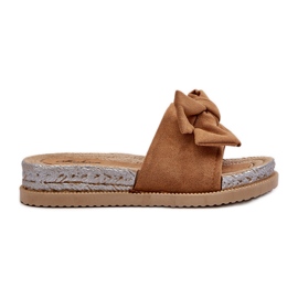 Infradito da donna con plateau Aflia color cammello con fiocco marrone