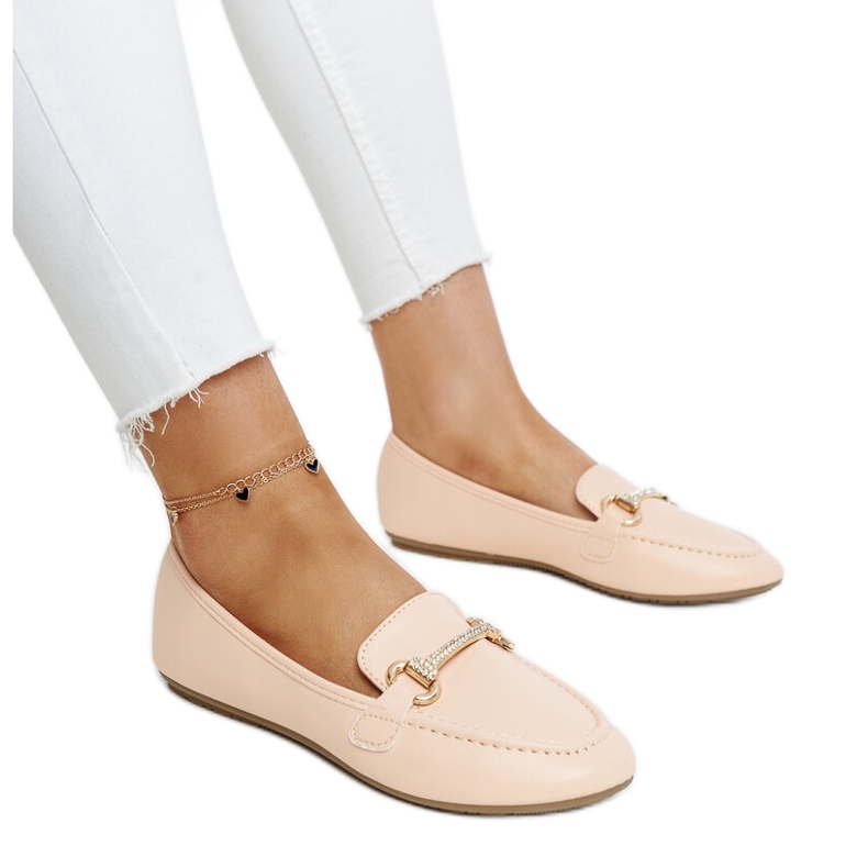 Mocassini beige con fibbia decorativa, Paddy