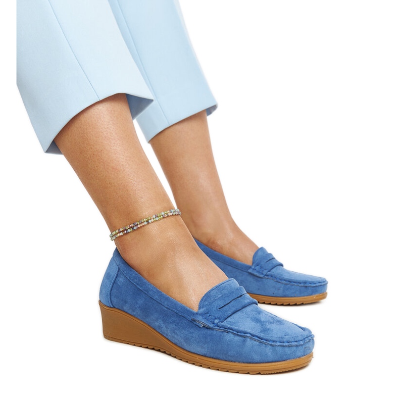 Mocassini Sakena con zeppa in camoscio blu