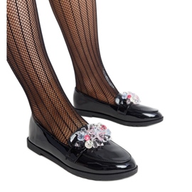 Mocassini in vernice nera con cristalli Mirela nero