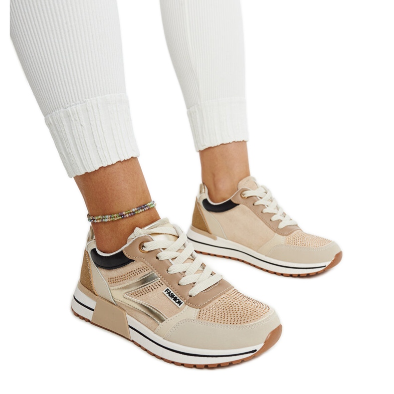 Sneakers platform beige con strass Mauli
