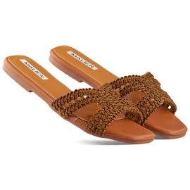Infradito da donna in pizzo marrone con suola piatta