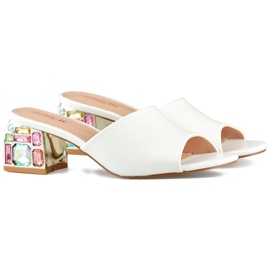 Infradito basse da donna bianche con cristalli bianco