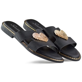 Ciabatte da donna nere con cuore decorativo nero