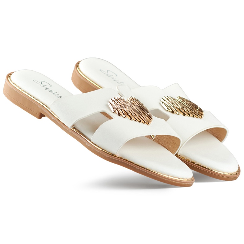 Infradito da donna bianche con cuore decorativo bianca