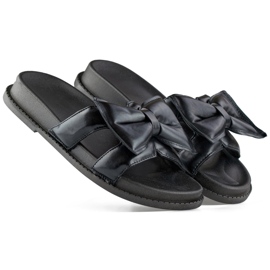 Ciabatte da donna nere con fiocco realizzate in ecopelle nero