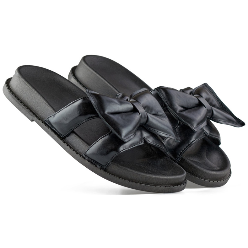 Ciabatte da donna nere con fiocco realizzate in ecopelle nero