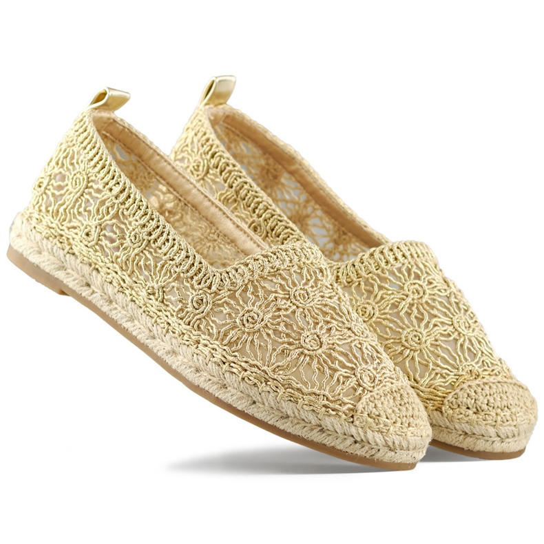 Espadrillas da donna in pizzo dorato d'oro