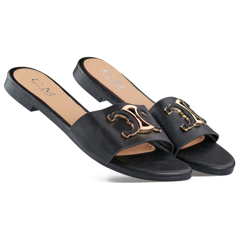Infradito da donna eleganti nere con decorazione nero
