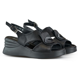 Comodi sandali con zeppa in pelle naturale da donna neri nero