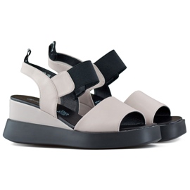 Sandali con zeppa da donna in pelle con fascia elastica beige