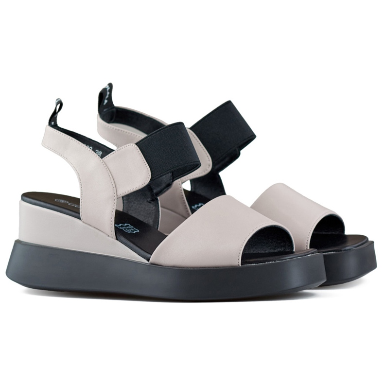 Sandali con zeppa da donna in pelle con fascia elastica beige