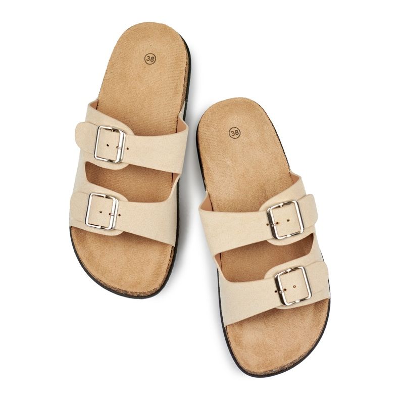 Infradito da donna beige con due fibbie