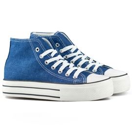 Sneakers in denim sopra la caviglia con suola spessa blu