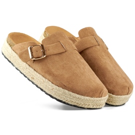 Espadrillas ricoperte da donna con fibbia, colore marrone chiaro